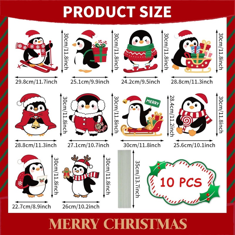 PhyLence 10-Piece Christmas Penguin Yard Signs with Stakes Decorations – 10 Assorted Designs 12 Inches Large Holiday Penguin Signs for Outdoor Garden and Lawn Winter Party Favor - Image 2